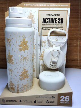 Hydrapeak Active 26oz Insulated Bottle Set Limited Edition White Gold NWT